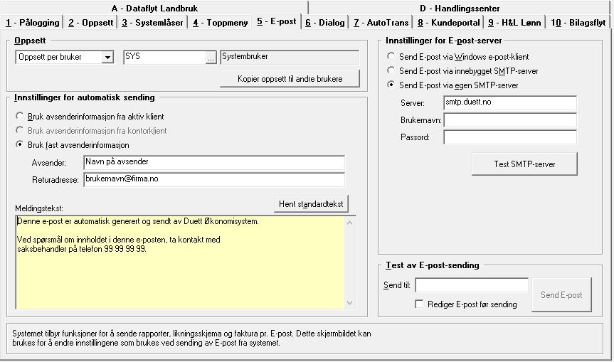 Bruk Duett AS sin e-postserver ved utsendelse