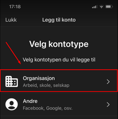 Okta verify velg kontotype