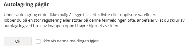 Melding som kommer opp om du forsøker å gjøre endringer mens autolagring pågår