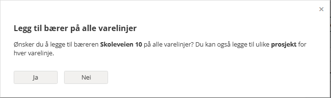 Dialog som spør om du vil påføre bæreren på alle varelinjer.