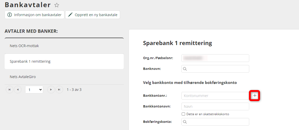 Skjermbilde som viser hvor finnes det pluss-tegnet som bør trykkes på for å legge til en konto i samme bank.