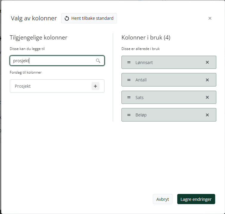 Boks for å legge til kolonner i lønnskjøring