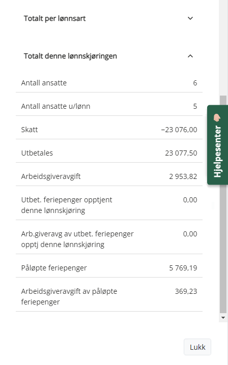 Summering totalt denne lønnskjøringen