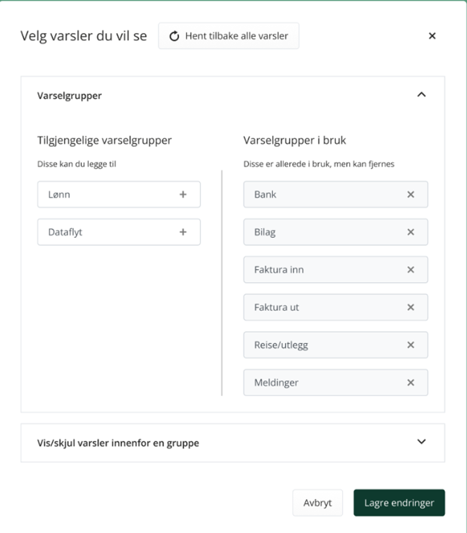 Boks for valg av varselgrupper
