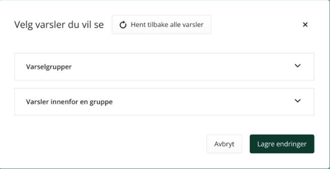 Boks for endring av varsler