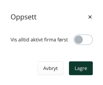 Viser boks for å velge Vis alltid aktivt firma først for varslinger på forsiden
