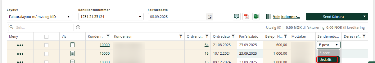 Hvordan overstyre til utskrift av faktura