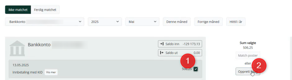 Hvordan sette hake for banktransaksjon og Opprette bilag