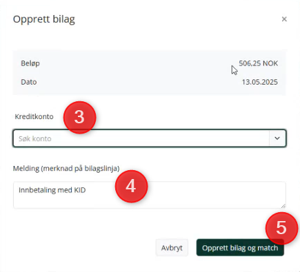 Skjermbilde for å oprette bilag manuelt