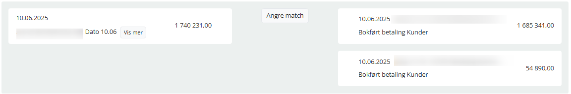Match mellom en post i banken og flere i regnskapet