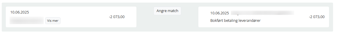 Match av en transaksjon i banken og en i regnskapet