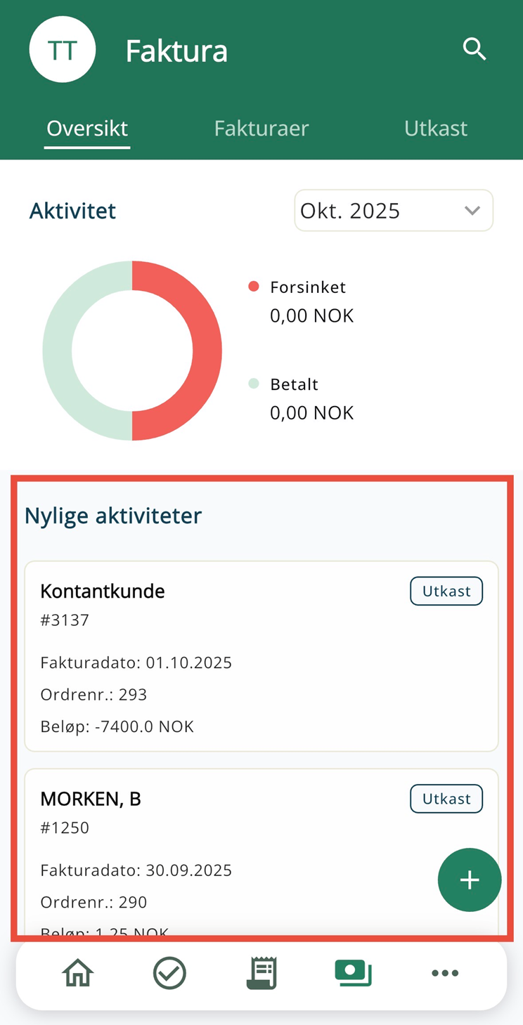 Utkast av fakturaer i Duett appen