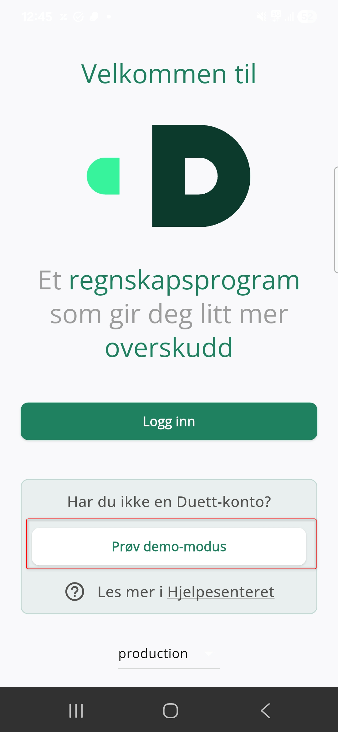 Knapp for demomodus i appen