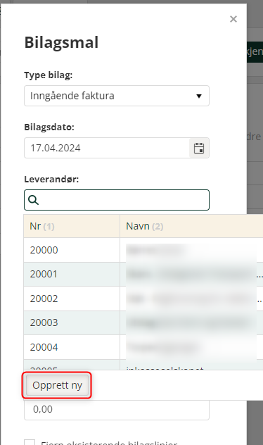 opprett ny leverandør