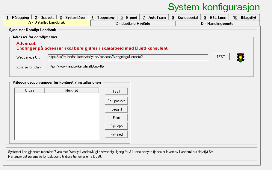 Passord for Dataflyt i Duett Win.