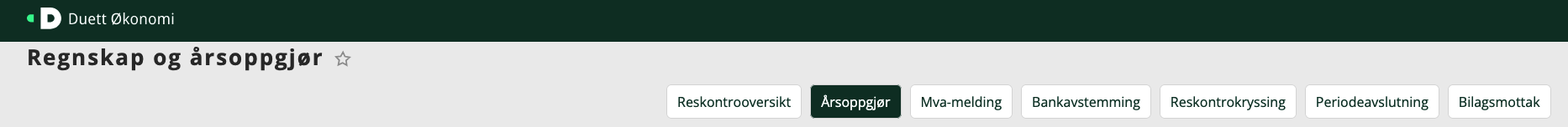 Regnskap og årsoppgjør med knapp 'Årsoppgjør'