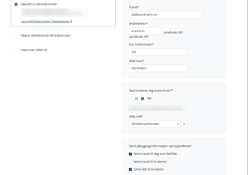 Bestill ny bruker når du oppretter firma.