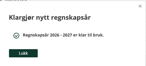 Boks som vises når regnskapsår er klargjort manuelt