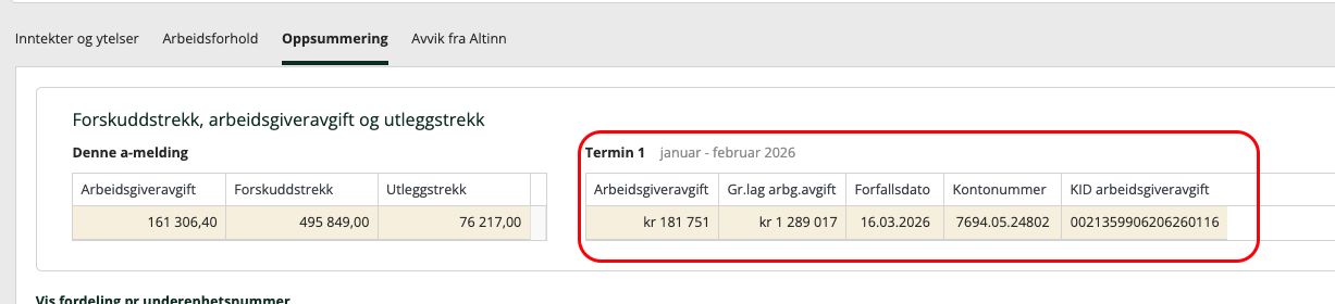 Hvordan finne betalingsinformasjon for termingoppgjør AGA (arbeidsgiveravgift)