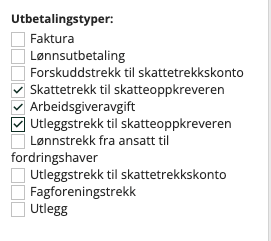 Filter for betalinger til skatteoppkreveren.