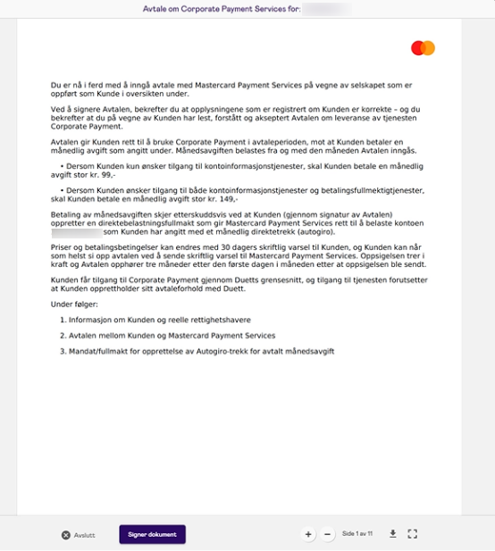 Avtale med Mastercard Payment Services