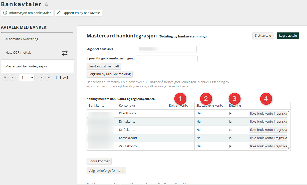 Hvordan sette opp kobling mellom hovedbokskonto og bankkonto for Mastercard