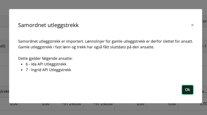 Viser endring fra manuelle til lønnsarter fra API