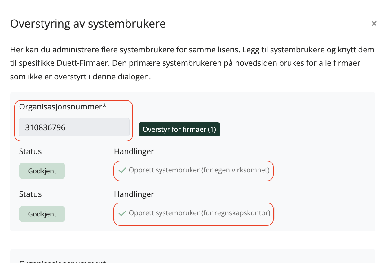 Hvor man trykker i overstyring av systembruker