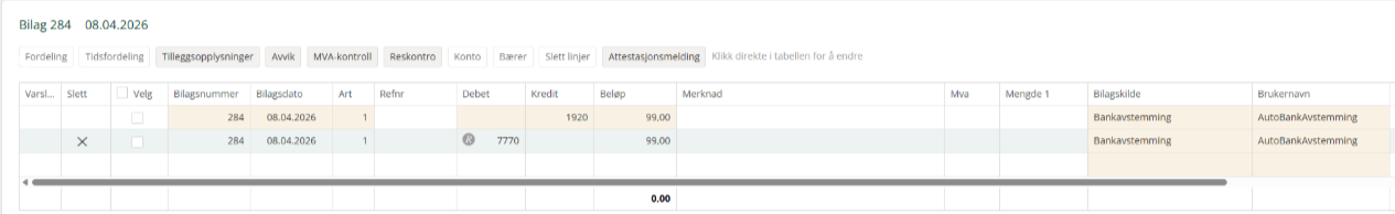Gebyr fra Mastercard bokført med konteringsregel