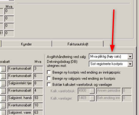 Avgiftshåndtering ved salg, forslag på nye varer.