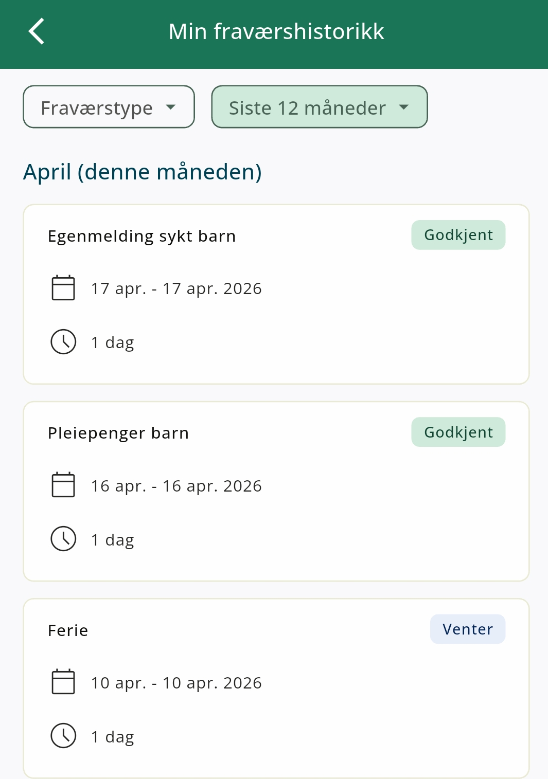 Min fraværshistorikk