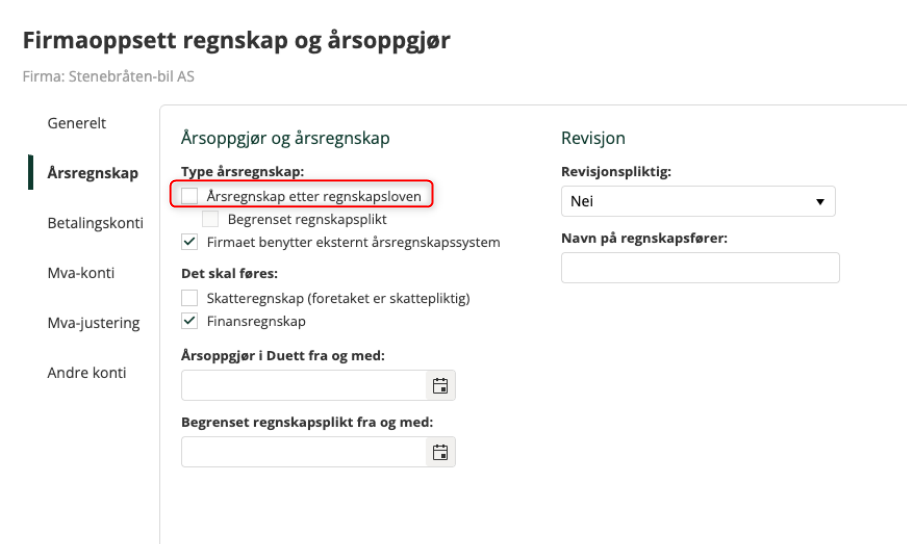Hake for årsregnskap etter regnskapsloven for AS som skal endre kontokoblinger for SAF-T
