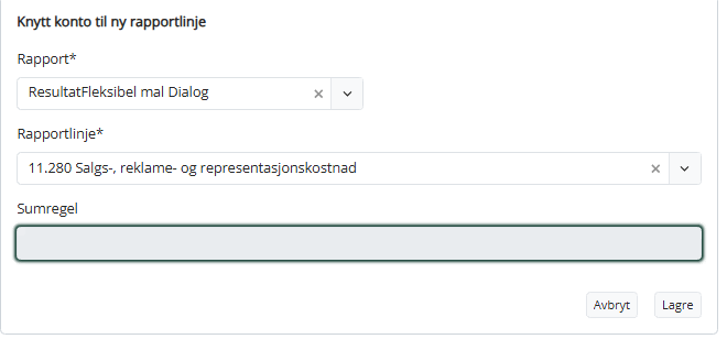 Knytt konto til ny rapportlinje