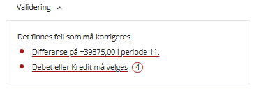 Feltet validering i Bilagsbehandling