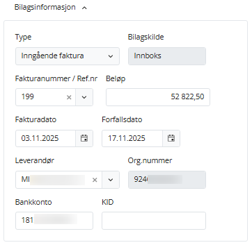 Feltet Bilagsinformasjon i Bilagsbehandling