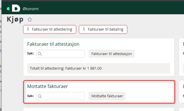 Mottatte fakturaer under Kjøp
