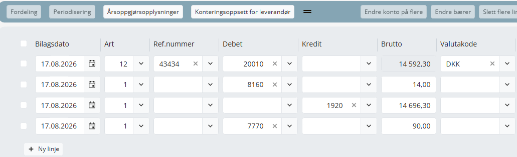 Bilag med betaling til leverandør i valuta i Bilagsbehandling: