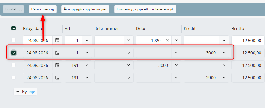 Marker øverste linje og trykk Periodisering