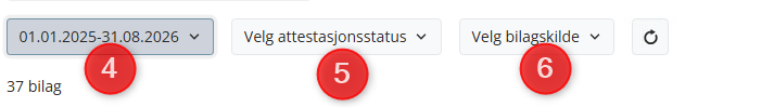 Filtrer på tidspunkt, attestasjonsstatus eller bilagskilde