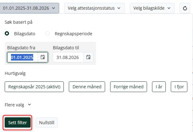 Avslutt med sett filter