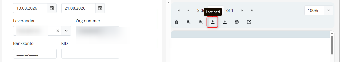 Slik laster du ned et bilagsbilde fra et bilag i Bilagsbehandling