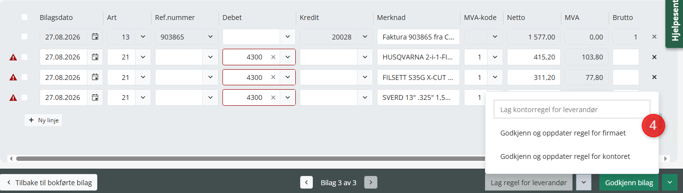 Lag konteringsregel i Bilagsbehandling.