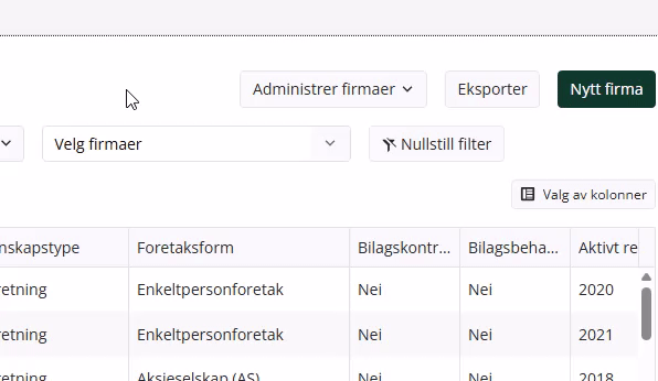 Aktiver bilagsbehandling på flere firmaer