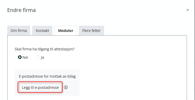 slik bestiller du e-postadresse for mottak og tolking av bilag i Duett Økonomi,