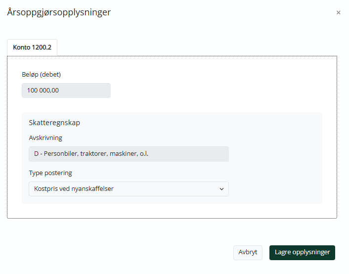Årsoppgjørsopplysninger i Bilagsbehandling.